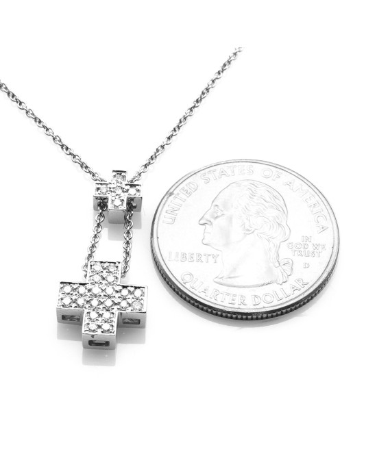 Double Cross Diamond Necklace in 14K White Gold